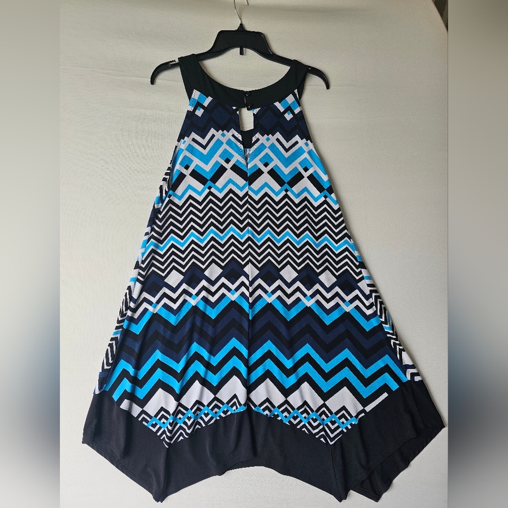 Enfocus Woman Chevron Halter Dress Sharkbite Hem Blue Black 16W - Picture 8 of 15